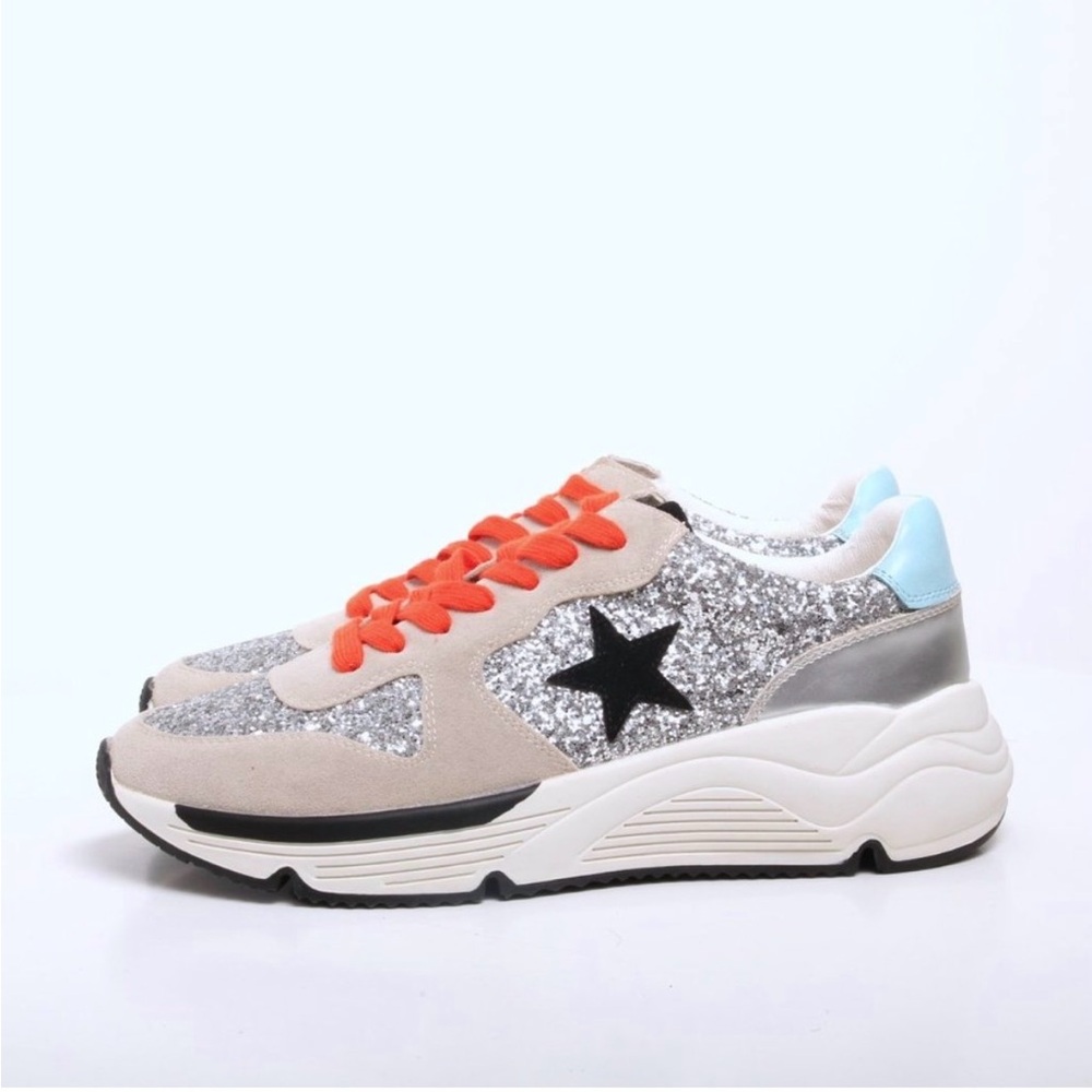 NWOT Women's White Raven Quincy Glitter Sneakers with Orange Laces Size 6.5 - Picture 2 of 8